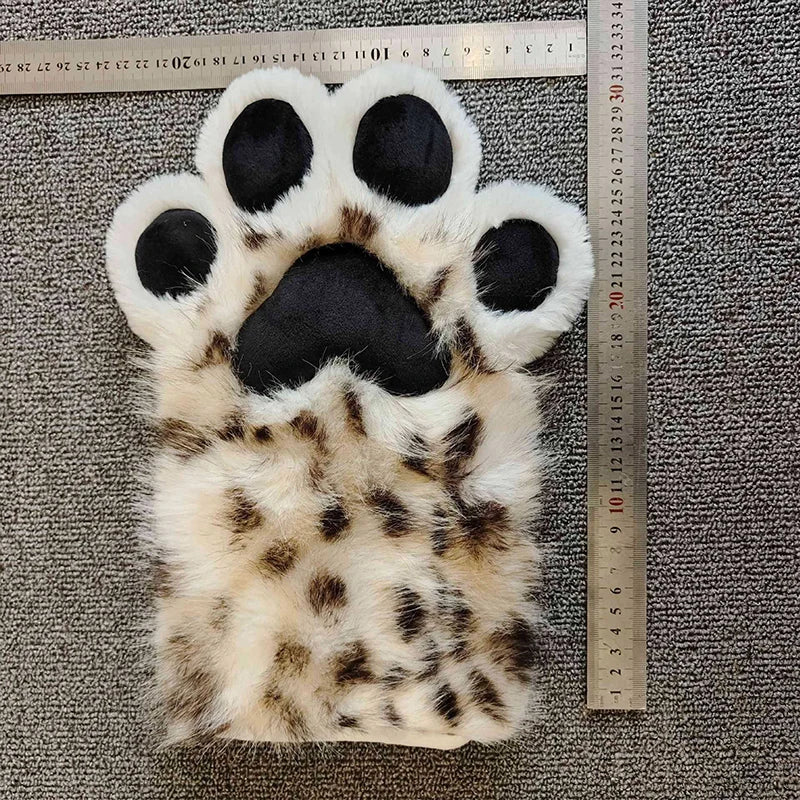 Faux Fur Snow Leopard Claws Fursuit Colorful Furry Cat Paw Halloween Dress Up Cosplay Costume Nail Tiger Claw Lolita Mittens
