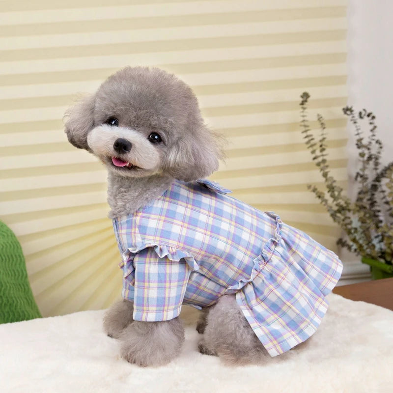 Dog Dress Summer Pet Clothes For Dogs Skirt Plaid Princess Dog Dresses Yorkie Clothes For Dogs Skirts Pet Cat Dress