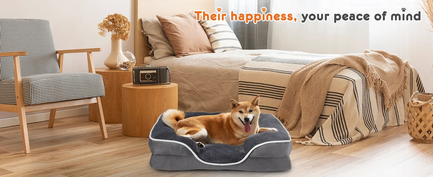 JHK Orthopedic Dog Bed Memory Foam Pet Bed for Small Dogs & Cats with Washable Removable Cover Non-Slip Base Waterproof Liner