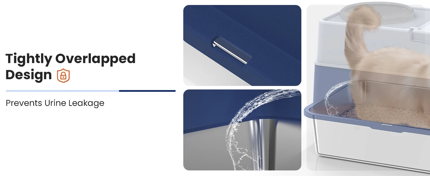 Stainless Steel Cat Litter Box Non-Stick Odor Control Easy Clean with Lid&Scoop Rust-proof Durable Stainless Steel Pet Toilet