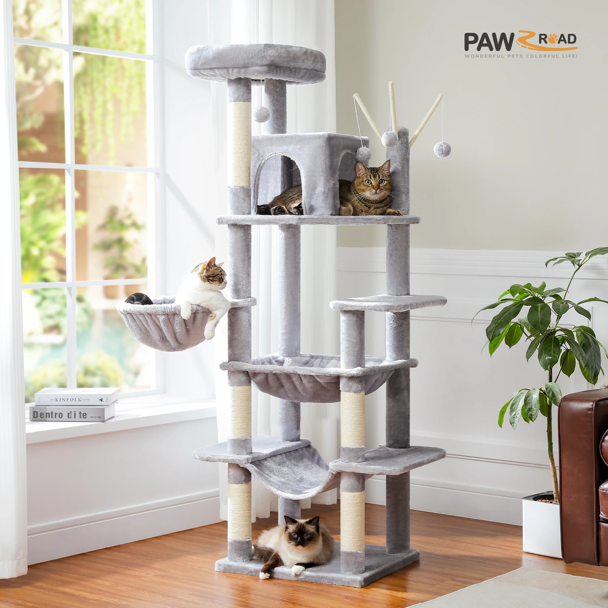 Large Cat Tree for Indoor Large Cats Tall Cat Tower for Fat Cats with Super Big Hammock, Cat Climbing Trees with Scratching Post