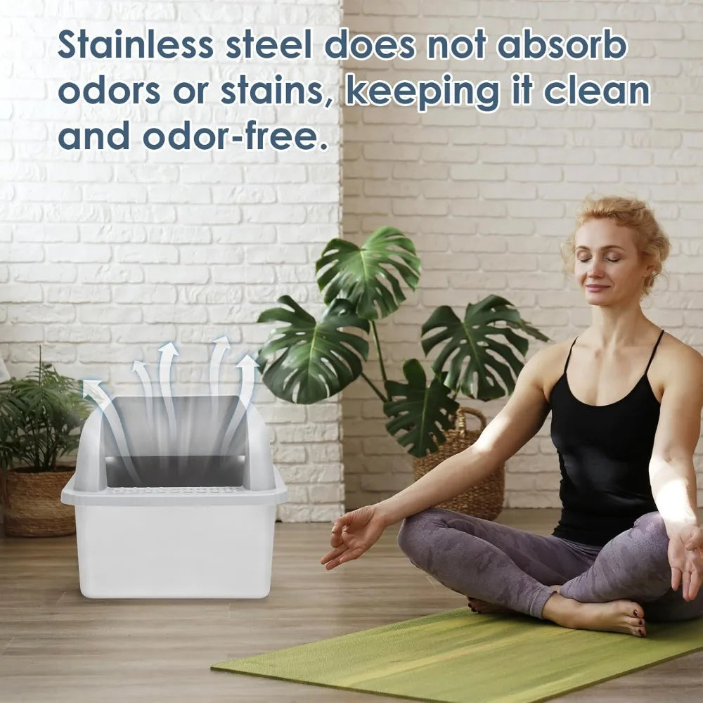 Extra Large Deep Stainless Steel Litter Box with Lid for Big Cats - XL Metal Pan with High Sides for Pet Waste Management