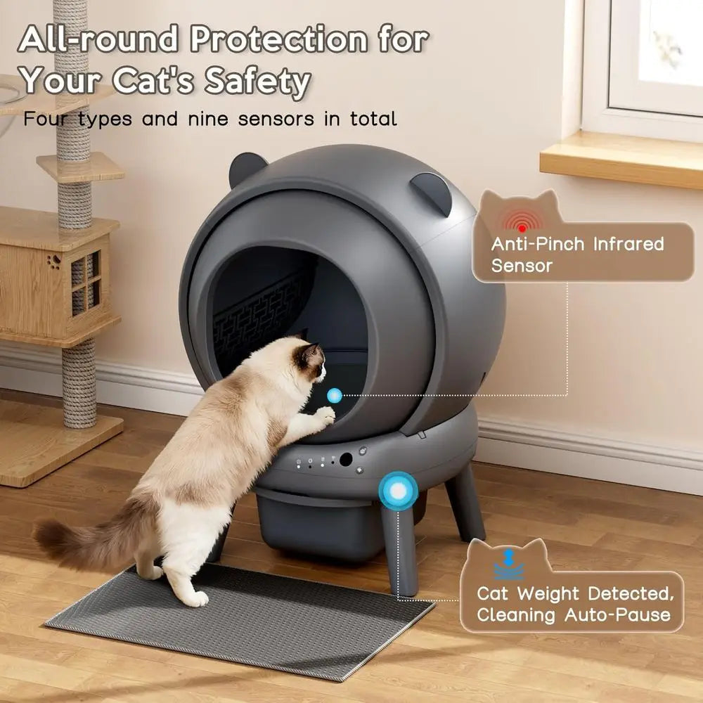 Smart Self-Cleaning Litter Box for Multiple Cats with Large Capacity, App Control, Odor and Noise Reduction, Dual Safety Sensors