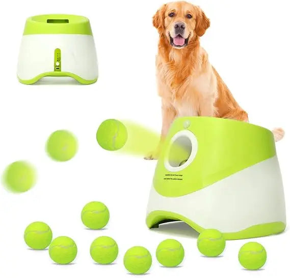 Automatic Dog Launcher for Small Dogs, Fetch Machine with 9 Tennis Balls, 10-30ft Range, Indoor/Outdoor Use, Yellow-Green, Ideal