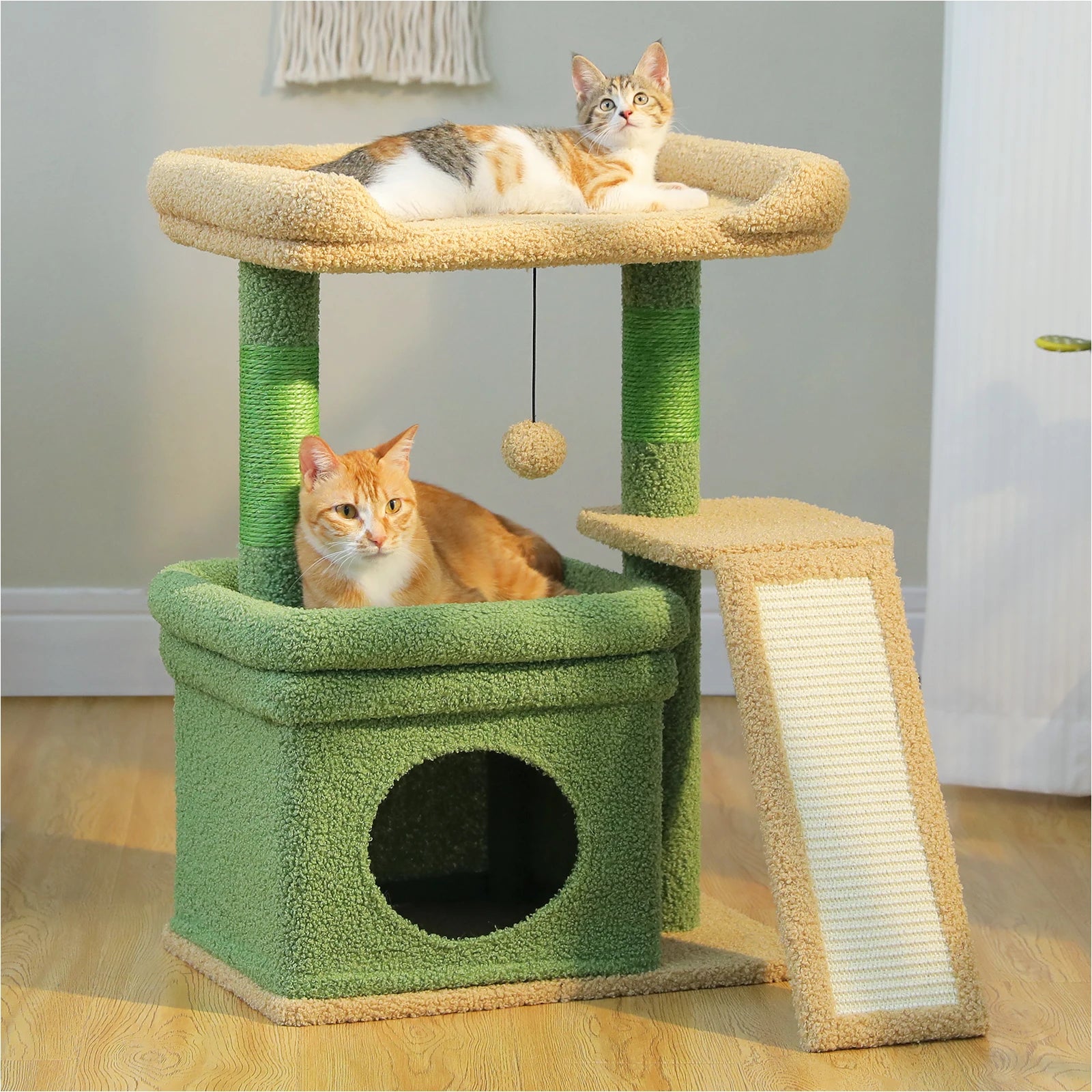 Small Cat Tree for Indoor Cat Tower with Sisal Scratching Post and Pad Wide Top Perch Large Cat Condo Cat Scratchers Cat Toys