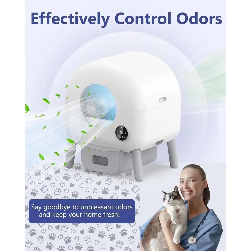 Smart Automatic Cat Litter Box for Multiple Felines with Dual Safety, App Control, and Easy Cleanup