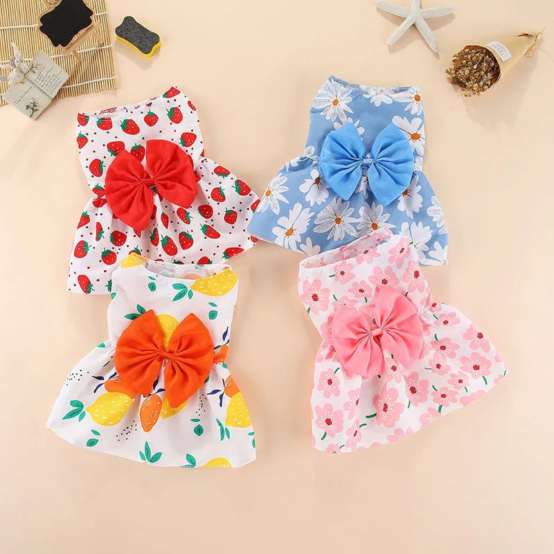 Fashion Cat Puppy Dresses with Bow for Small Dogs Cats Sphynx Chihuahua Fruit Flower Print Pet Clothes ropa para gatos sukienki