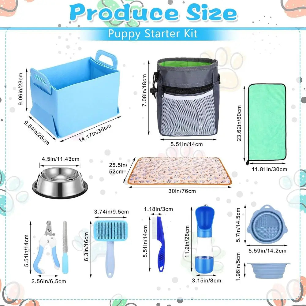 65 Pcs Puppy Supplies Starter Kit Small Dog Essentials Includes Dog Leash, Toys, Bowl, Brushes, Water Bottles, pet Blankets Pupp