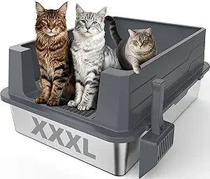 Stainless Steel Litter Box Extra Large for Big Cats Multi-Cats, Jumbo Extra Large Metal Cat Litter Box with High Sided Lid, Anti