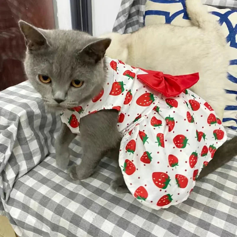 Fashion Cat Puppy Dresses with Bow for Small Dogs Cats Sphynx Chihuahua Fruit Flower Print Pet Clothes ropa para gatos sukienki