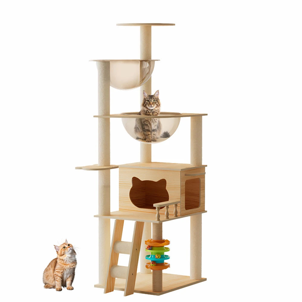 59" Modern Cat Tower, Wood Cat Tree Tower for Indoor Cats, Cat Treewith Sisal-Covered Scratching Posts and Top Perch