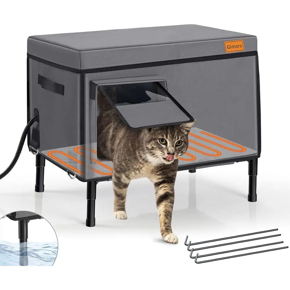 Weatherproof Outdoor Heated Cat House with 5.1 Elevated Shelter and Insulated Bed for Winter Protection