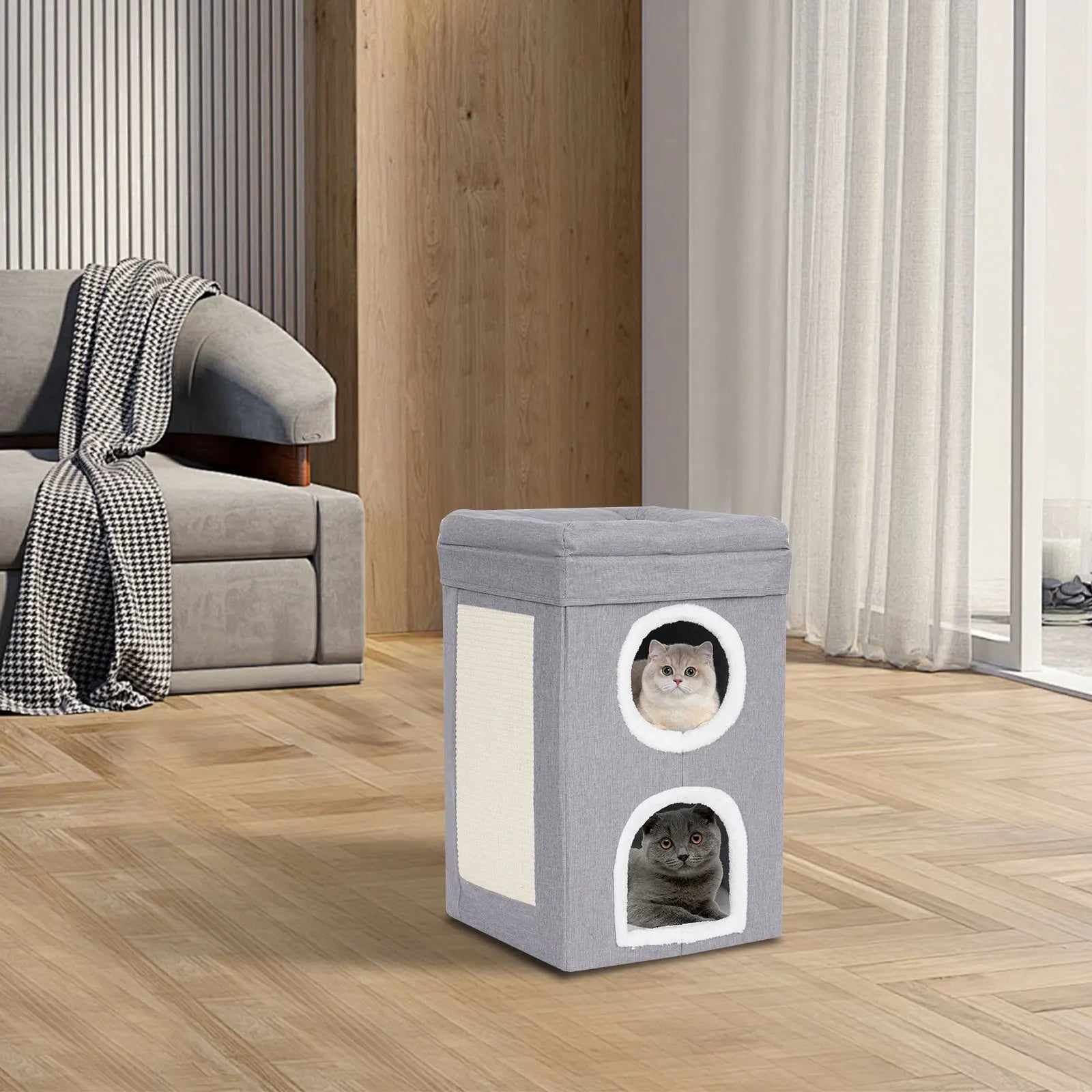 Cat House, Indoor Cat Bed, Cute Modern Cat Apartment, Folding Cat Nest - Grey，for Home Use, Pet Shop