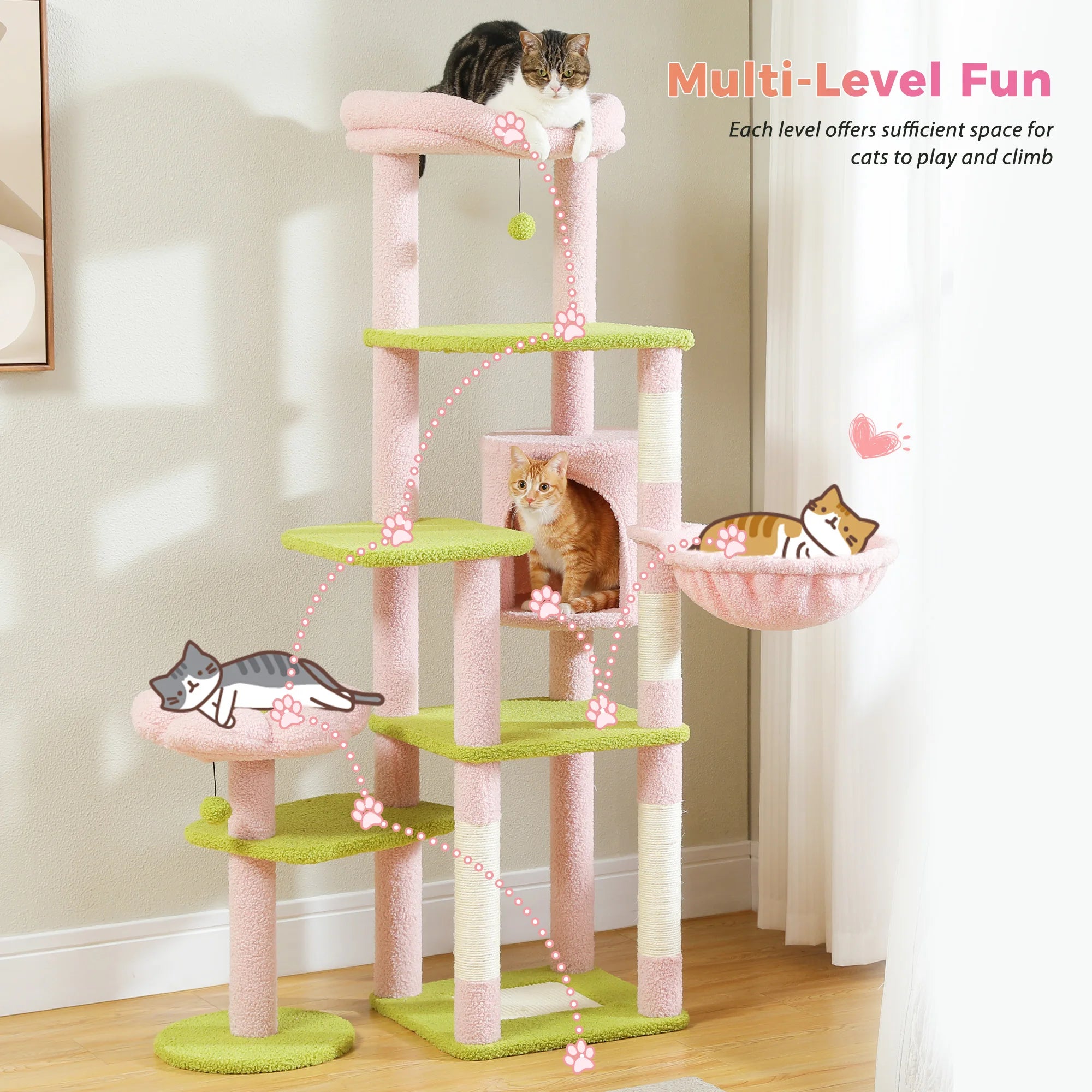 Large Cat Tree for Indoor Large Cats Tall Cat Tower for Fat Cats with Super Big Hammock, Cat Climbing Trees with Scratching Post