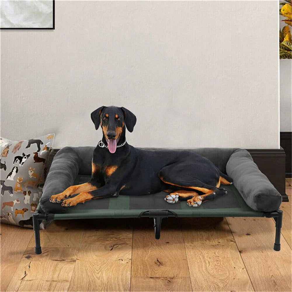 XXL XL Large Dog Bed Outdoor Raised Dog Bed with Cooling Breathable Mat and Soft Plush Mat Pet Puppy Camping Cot for Home Garden