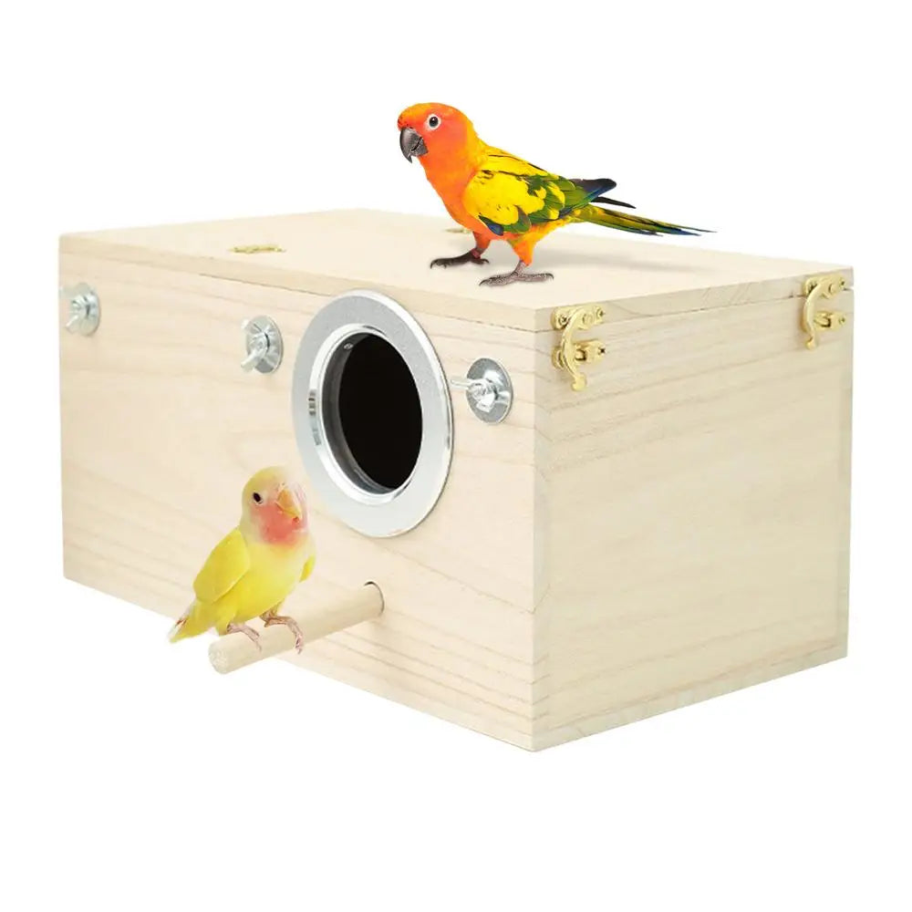 Wood Bird House Nest Birds Breeding Box With Perch Stand Spring Bird Parrot Breeding Decorative Cages Pet Accessories