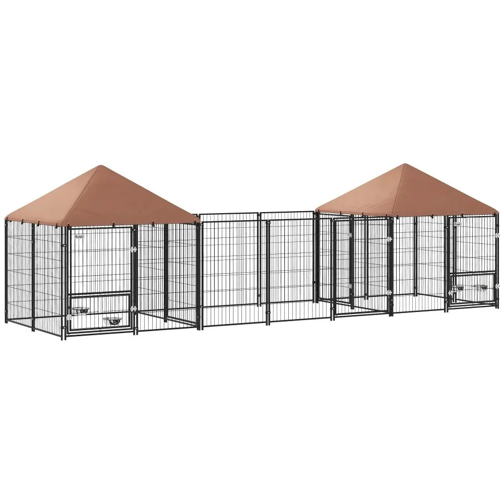 Dog Kennel Outdoor with Rotating & Adjustable Height Bowls