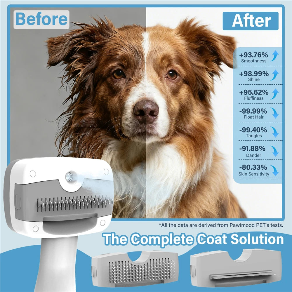 PAWIMOOD 3 in 1 Pet Steam Brush for Dogs Cats Spray Hair Removal Comb Self Cleaning 3 Swap Heads Grooming Dematting Deshedding