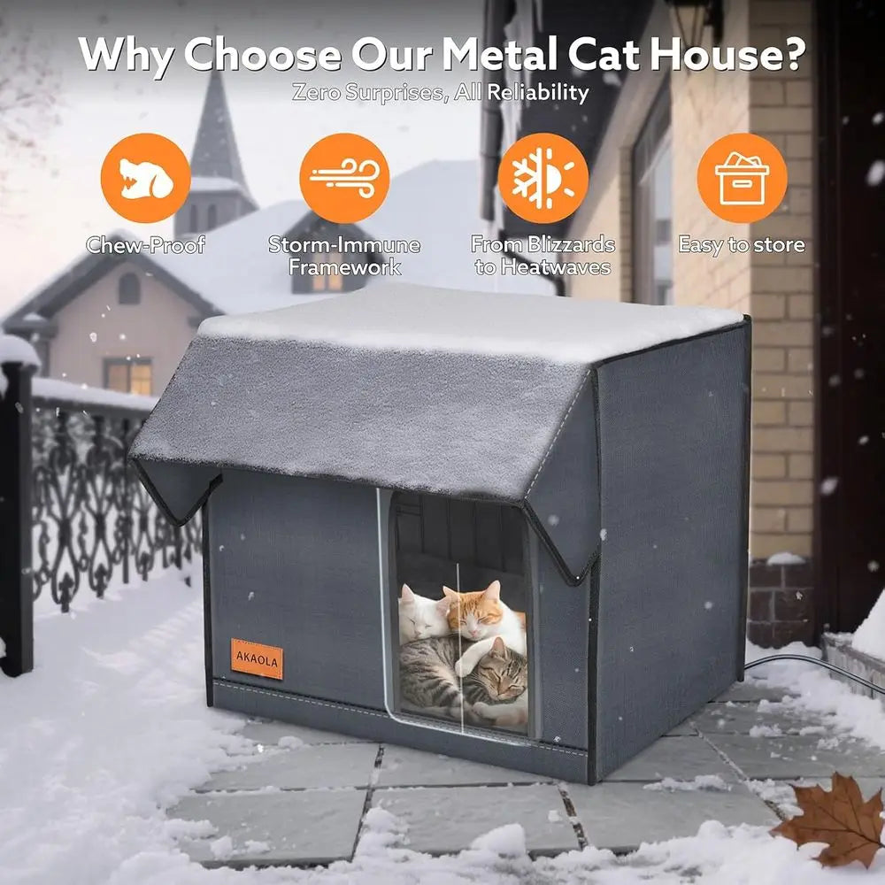 Weather-Resistant Elevated Cat Shelter with Heating Pad for Outdoor Stray Cats in Winter