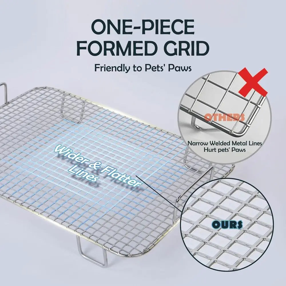 Rabbit Litter Box Stainless Steel, Large Bunny Litter Box with Raised Grid and Washable Pee Pad, Metal Litter Pan High Side for