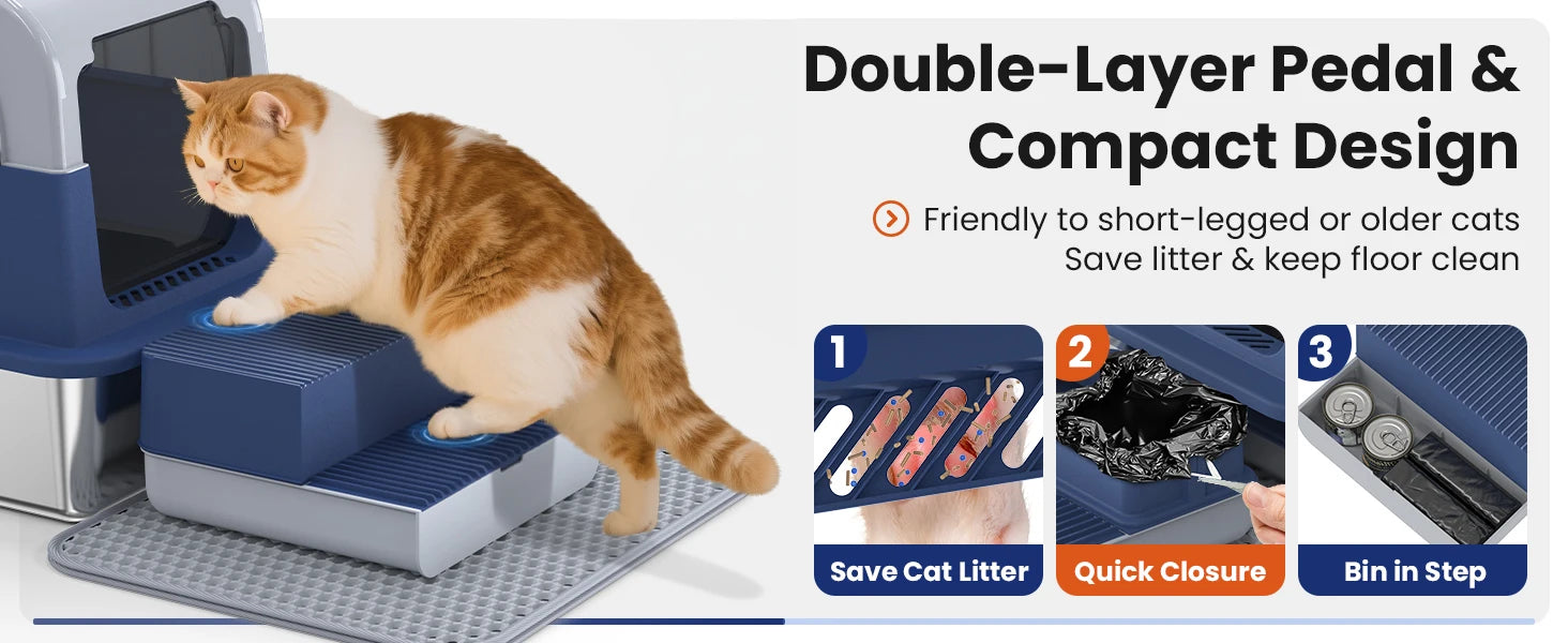 Stainless Steel Cat Litter Box Non-Stick Odor Control Easy Clean with Lid&Scoop Rust-proof Durable Stainless Steel Pet Toilet