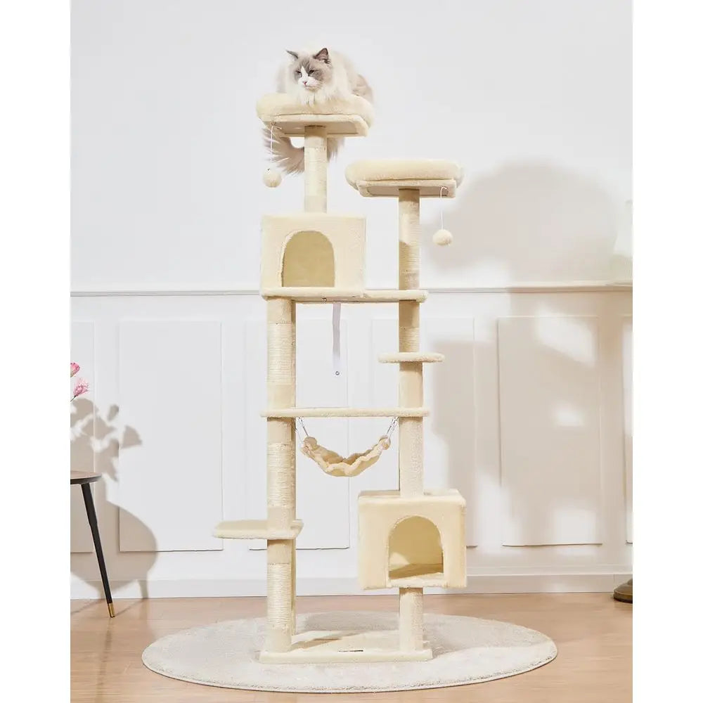 Taoqimiao Cat Tree, 68-Inch Cat Tree Cat Tower for Indoor Cats, Plush Multi-Level Cat Condo with 6 Scratching Posts, 2 Perches,