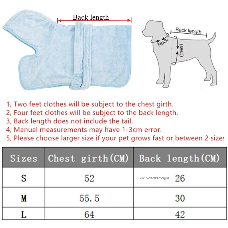 Quick Drying Soft Pet Bath Towel Robe Absorbent Soft Pet Bathrobe Dog Bath Towel for Small Medium Dogs and Cats