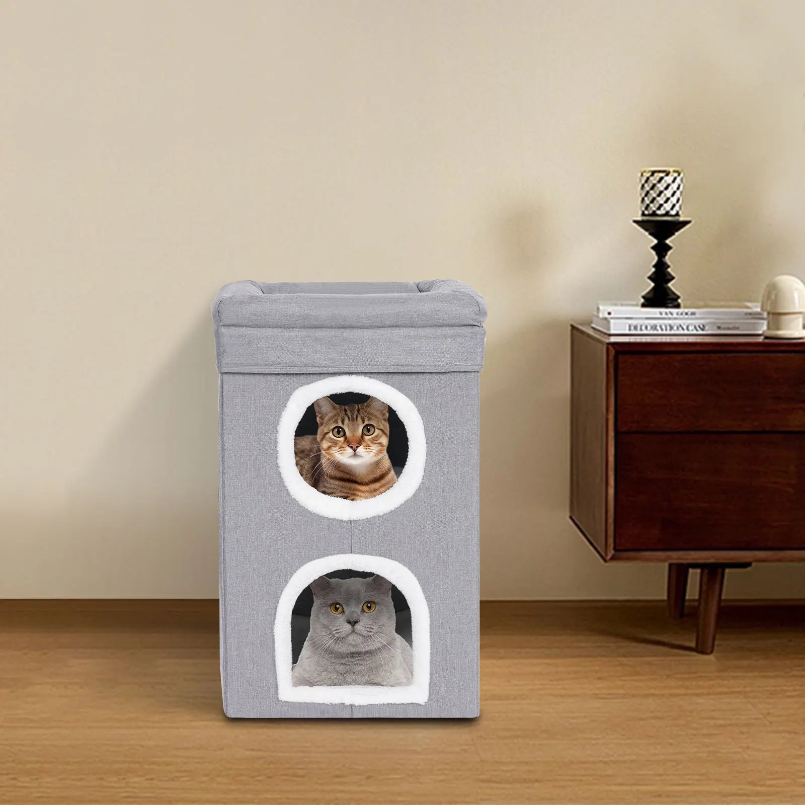 Cat House, Indoor Cat Bed, Cute Modern Cat Apartment, Folding Cat Nest - Grey，for Home Use, Pet Shop