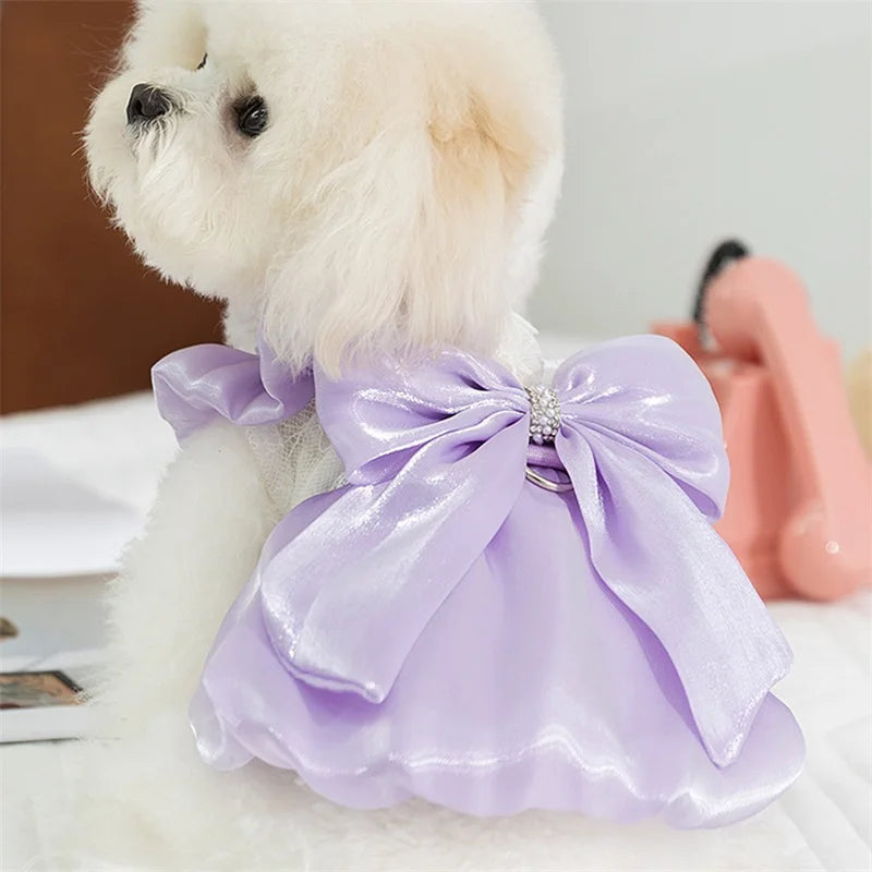 Adorable Small Dog Tutu Dress with Bowknot Lace Princess Puppy Clothes Outfit Apparel Female Cute Cat Skirt Patchwork Pet Dress