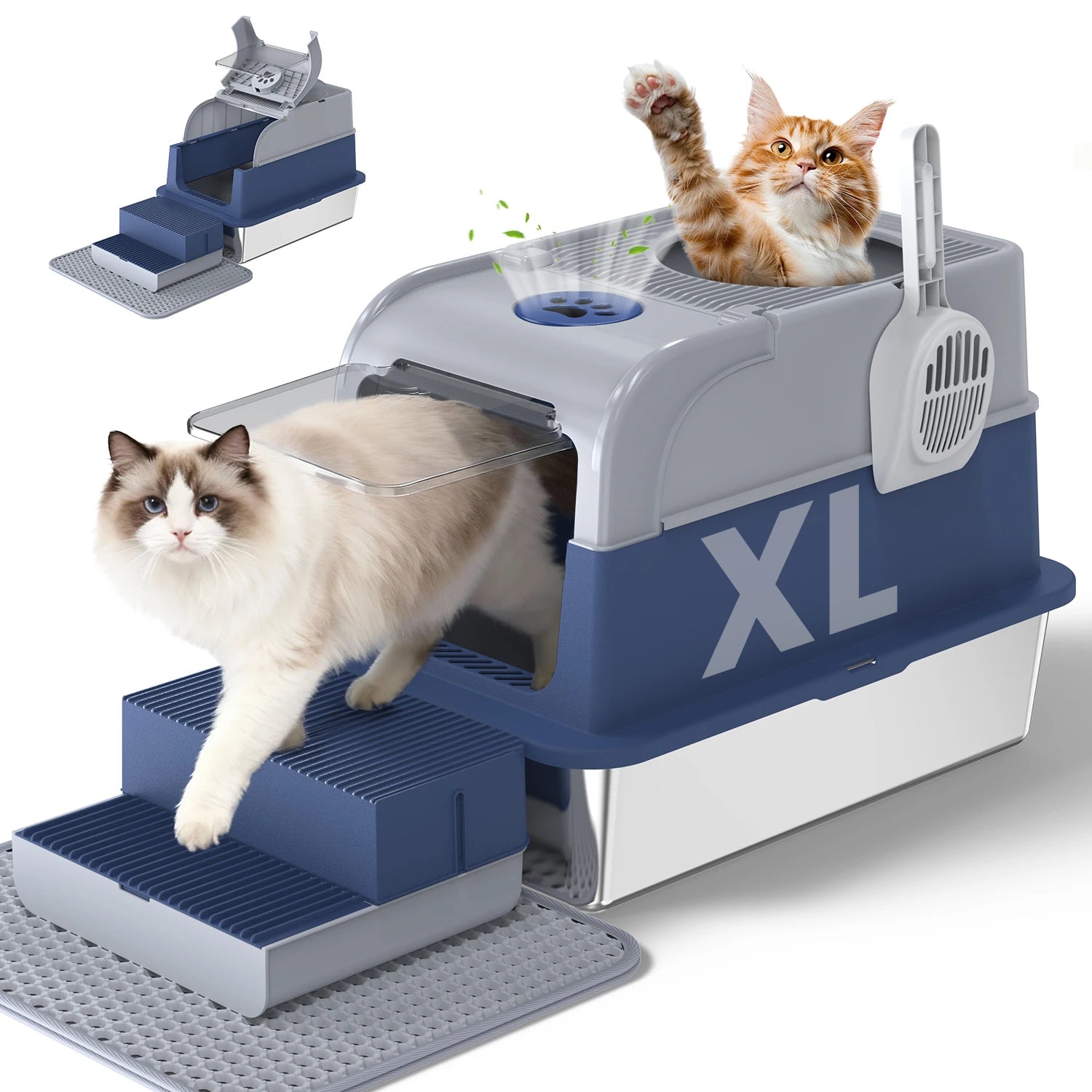 Stainless Steel Cat Litter Box Non-Stick Odor Control Easy Clean with Lid&Scoop Rust-proof Durable Stainless Steel Pet Toilet