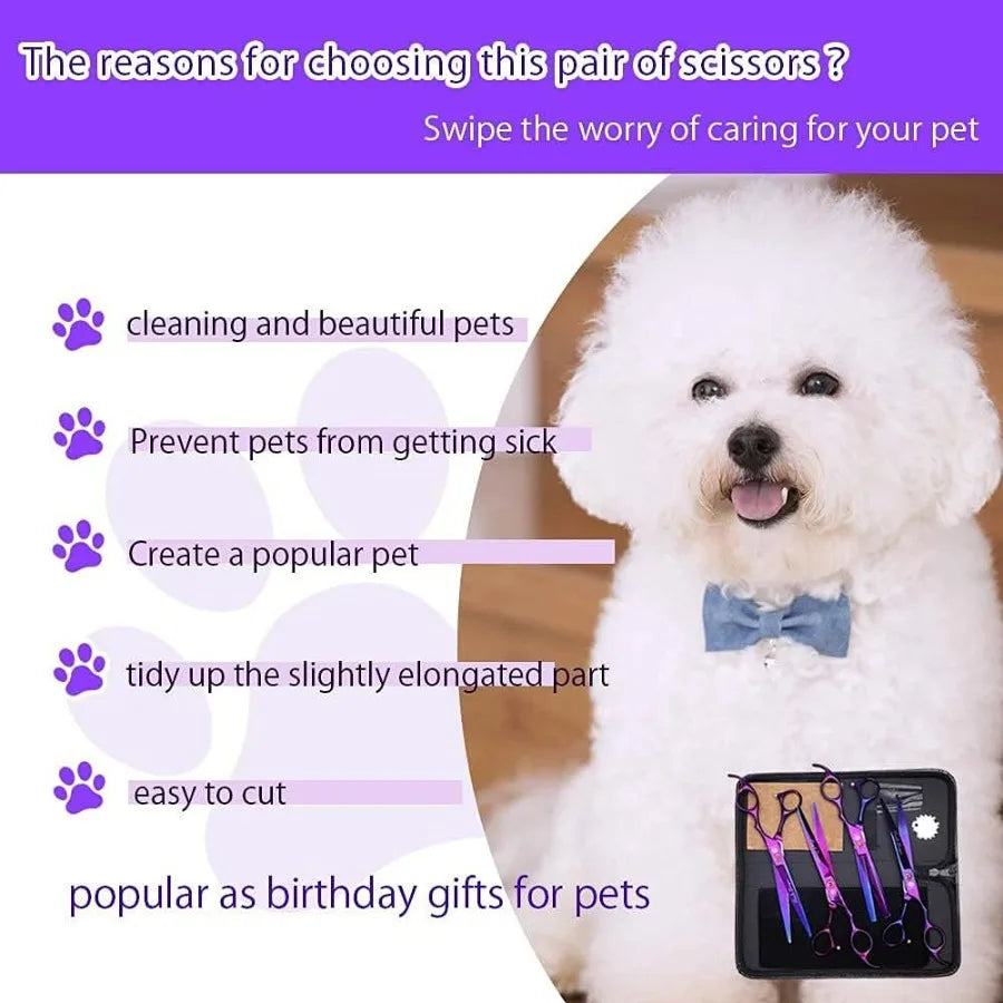 Professional 7.0 inch 4PCS Pet Grooming Scissors Kit Japan Premium Steel Straight Curved Thinning Blade Dog Hair Cutting Shears