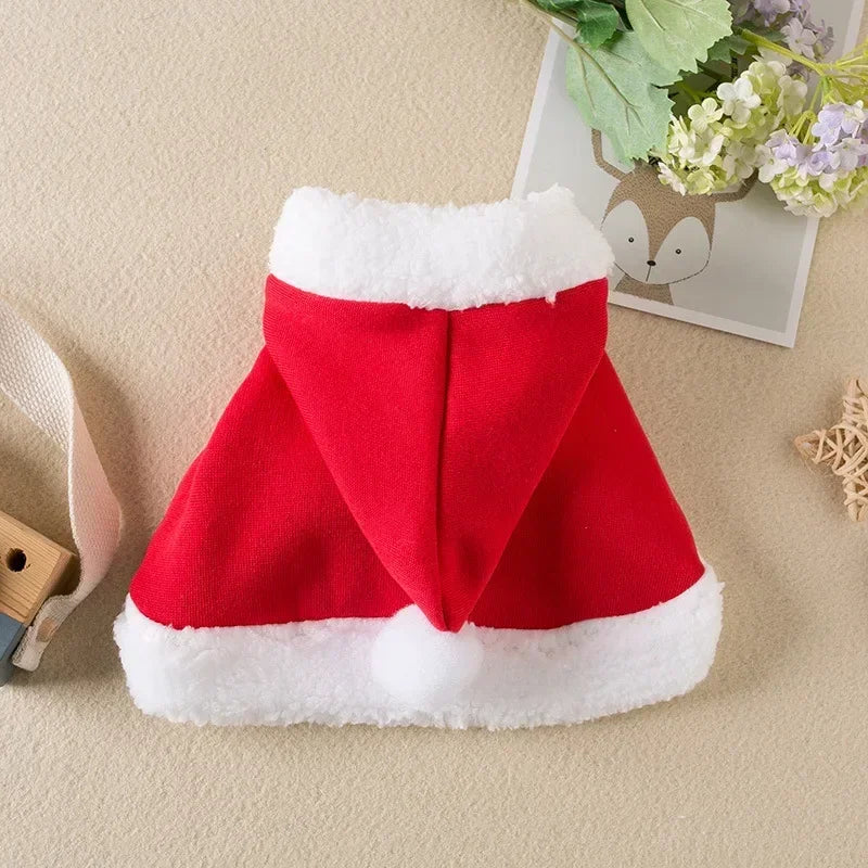 Funny Cat Christmas Costume Santa Cosplay Pet Christmas Cape Dress Up Clothes Warm Red Scarf Cloak With Hat Pet Accessories