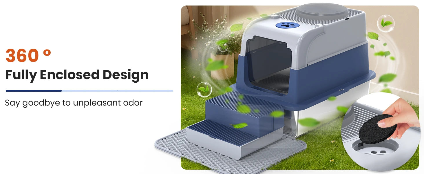 Stainless Steel Cat Litter Box Non-Stick Odor Control Easy Clean with Lid&Scoop Rust-proof Durable Stainless Steel Pet Toilet