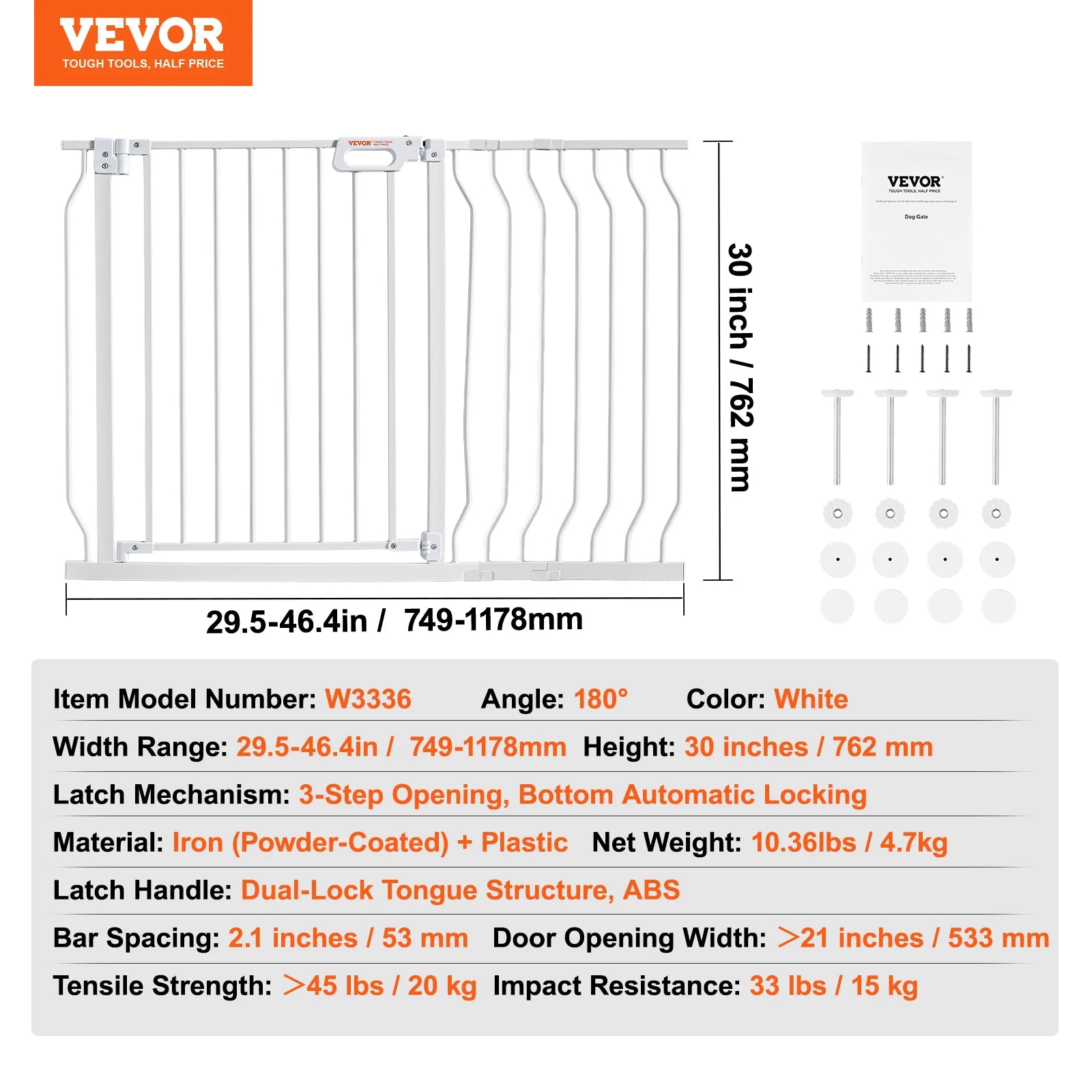 VEVOR Baby Gate 28/30/36 Inches High Dog Gate Easy Step Walk Thru Child Pet Security Pressure Mount Kit Wall Cups Doorways