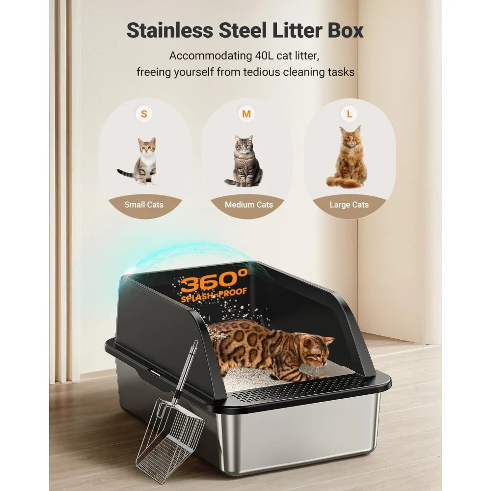 Extra Large Enclosed Metal Cat Litter Box with High Sides for Large Cats, Ideal for Privacy and Odor Control