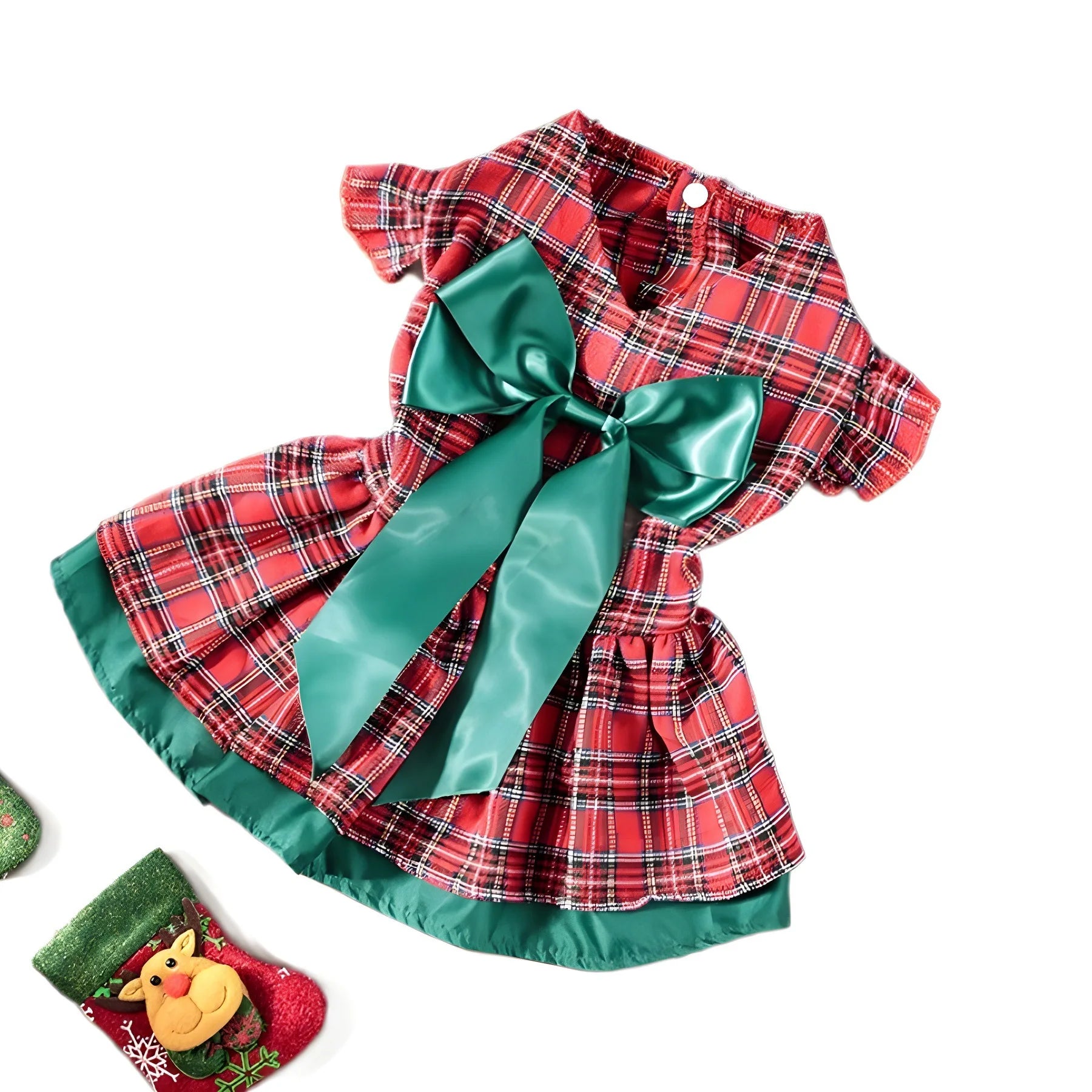 Christmas Plaid Pet Party Dress with Bow - Classic Outfit for Small Dogs