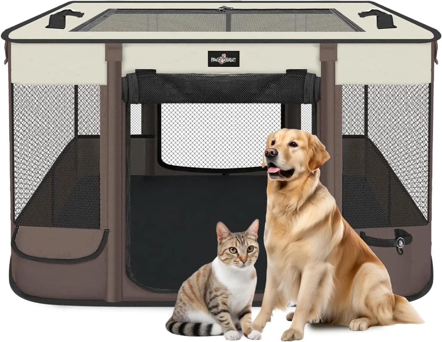 Foldable Waterproof Pet Playpen with Retractable Shade, Portable Kennel Tent for Small Dogs Cats Indoor Outdoor Use