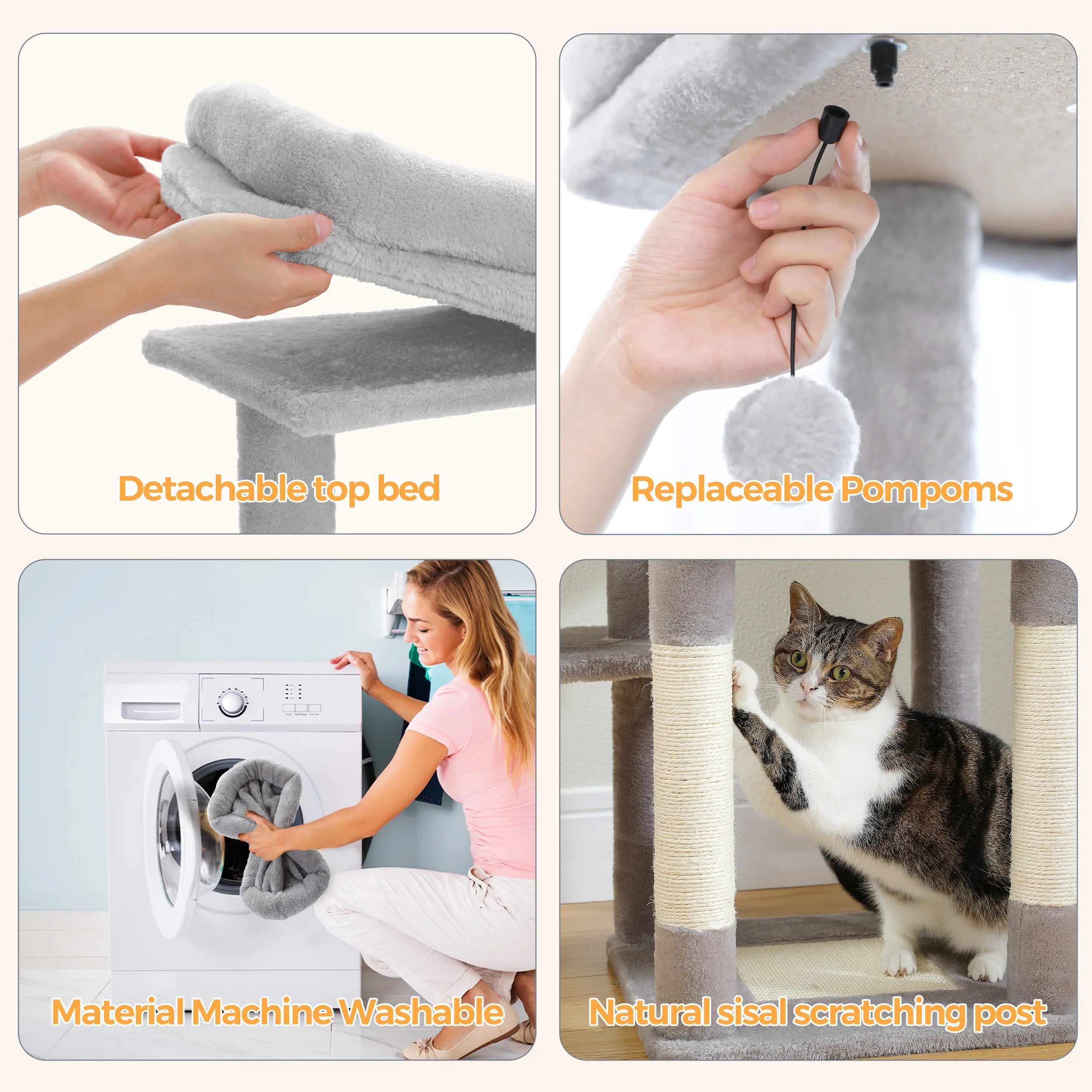 Large Cat Tree for Indoor Large Cats Tall Cat Tower for Fat Cats with Super Big Hammock, Cat Climbing Trees with Scratching Post