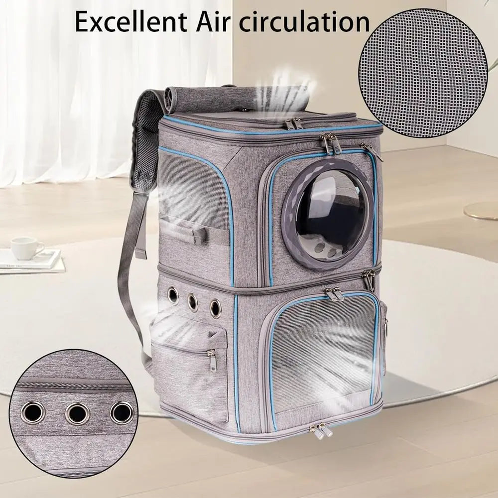 Dual-Compartment Pet Backpack for Cats or Dogs - Travel and Hiking Carrier with Clear Bubble Dome