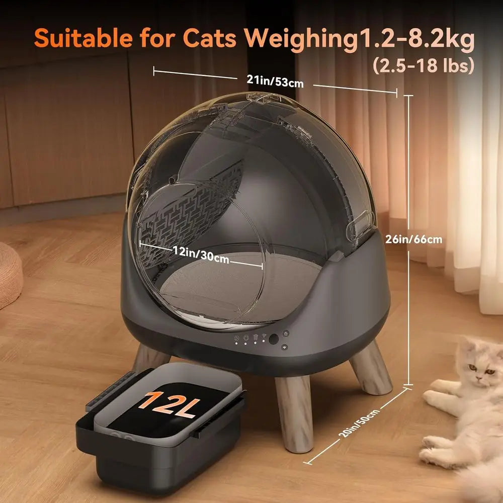 Automatic Self-Cleaning Litter Box for Multiple Cats, Smart Robotic System with App Control and Health Tracking, Includes Trash