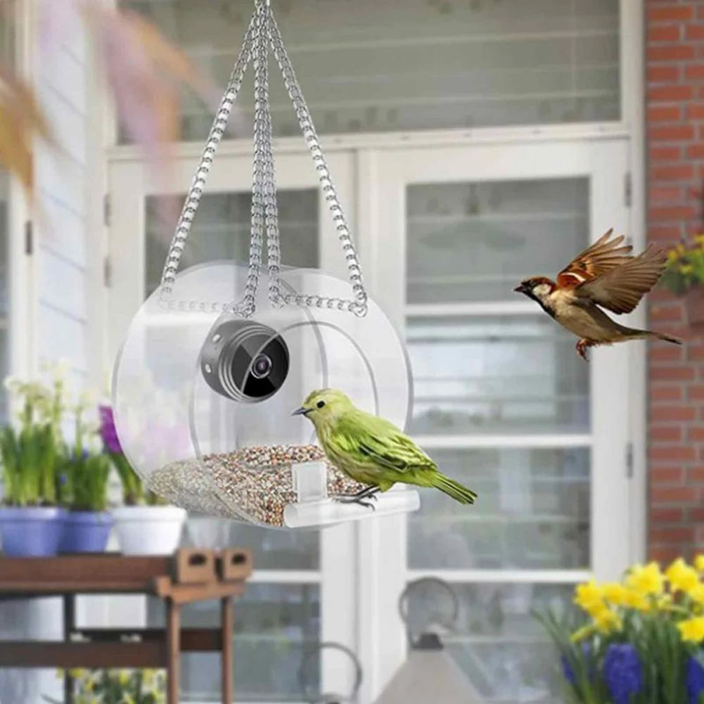Smart Birds Hanging Feeder Transparent with Camera Home Pet Bird Feeder 1080P HD Easy Installation for Outdoor Garden