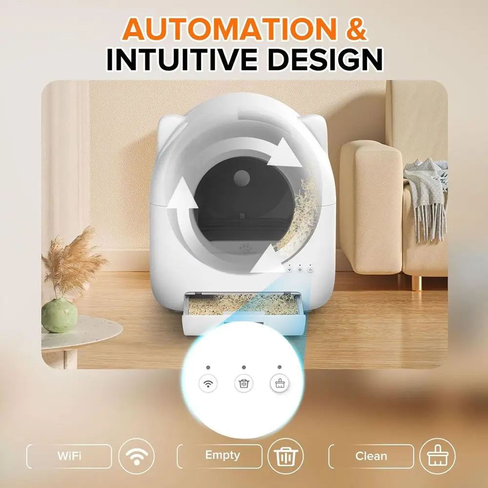 Large Capacity Smart Cat Litter Box with App Control, Safety, Trash Bags, Deodorizer & Cleaning Brush