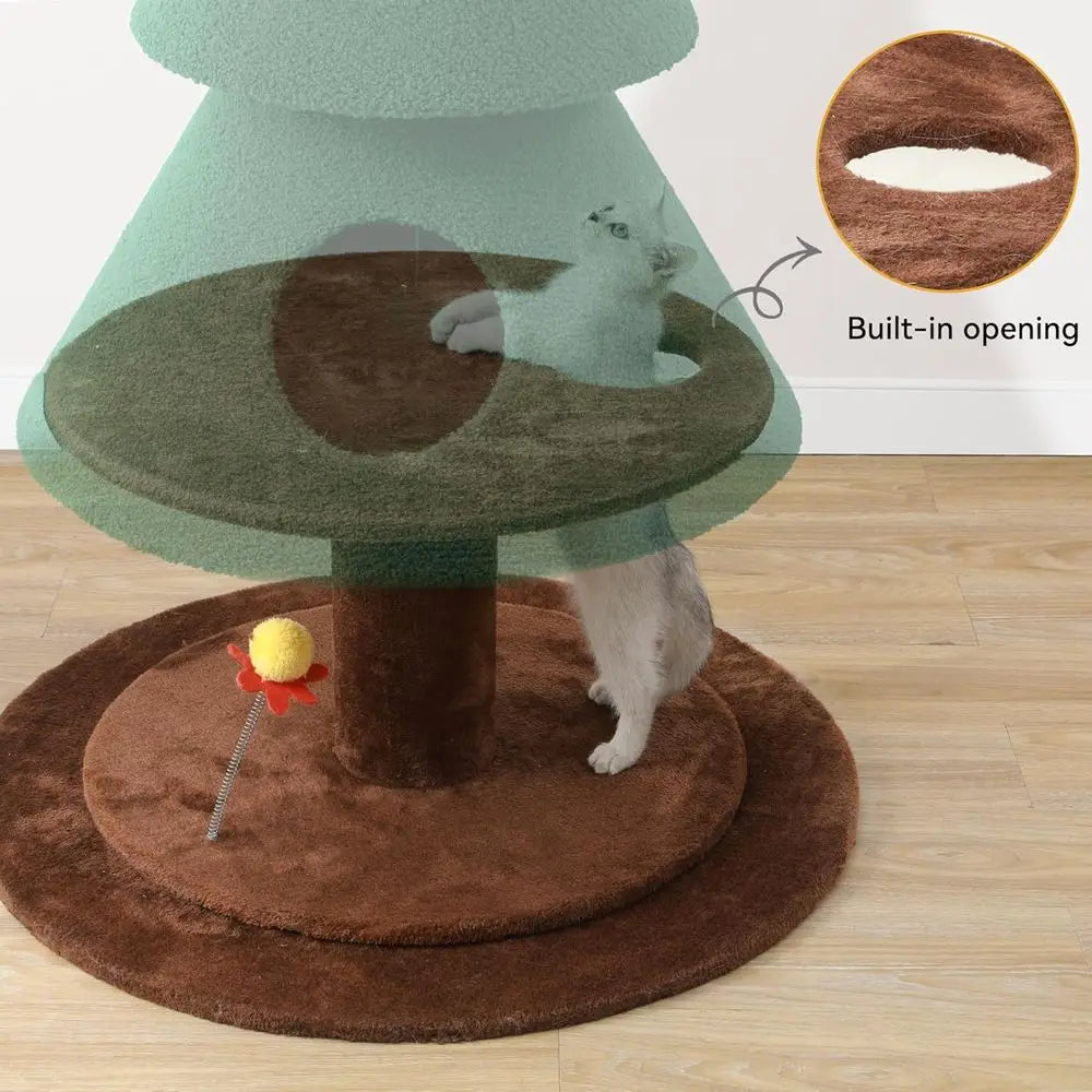 60" Christmas Cat Houses for Indoor Cats, Christmas Cat Tree Tower with 2 Cozy Houses, Kitty Furniture with Teaser Plaything for