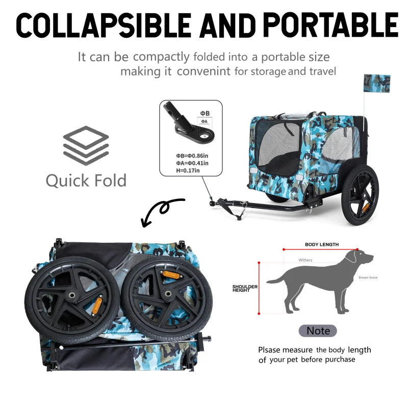 Outdoor Heavy Duty Collapsible Pet Bike Trailer With 16 Inch All Terrain Wheels Universal Hitch Foldable Dog Cargo Carrier