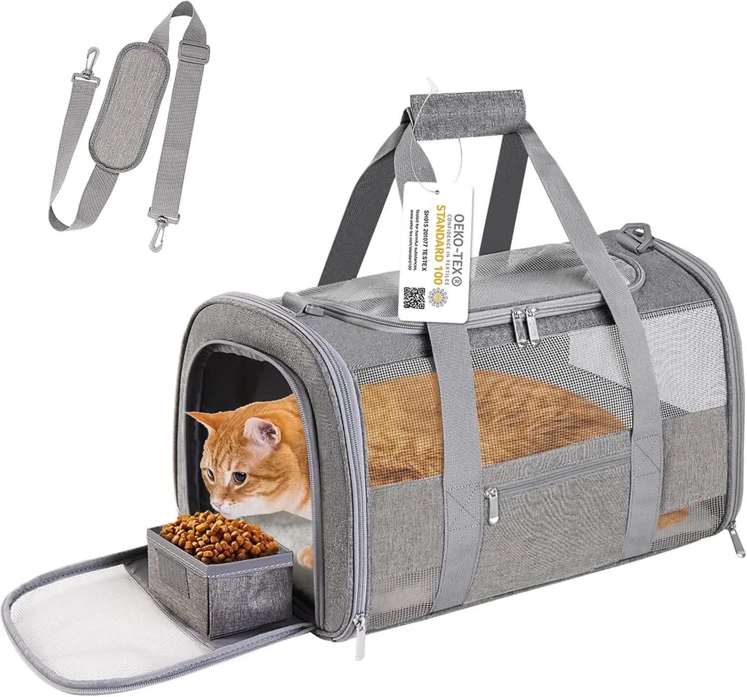 Soft Sided Cat Carrier for Small Cats & Puppies Up to 15 Lbs, Airline Approved, Collapsible Travel Carrier with Reflective Strip