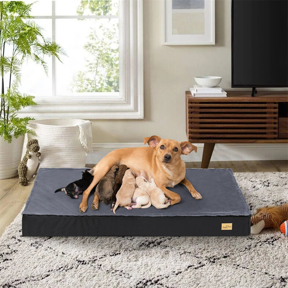 Large Orthopaedic Dog Bed Waterproof Cushion Pet Mattress 2 In 1 Pet Dog Crate Bed with Removable Washable Cover Indoor Outdoor