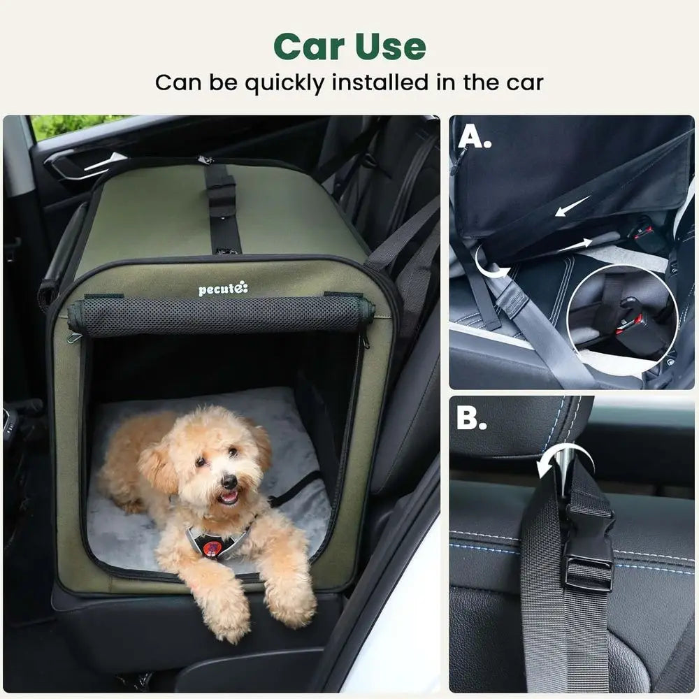 Lightweight Foldable Dog Carrier, 24x17.7x20.5in, Portable Breathable Crate, Easy Assembly, Green Travel Pet Carrier for Indoor