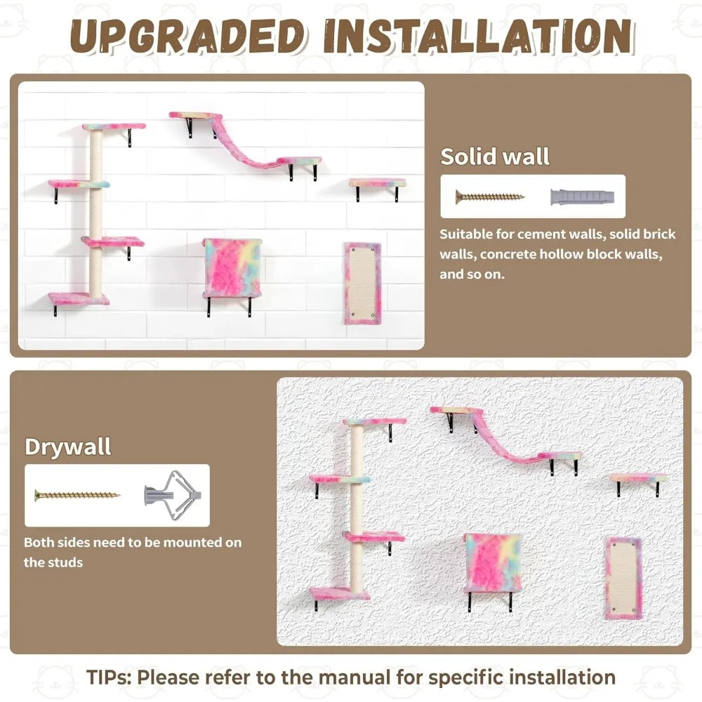 Wall-Mounted Cat Furniture Set: 5-Piece Floating Shelves and Perches for Cats in Vibrant Colors