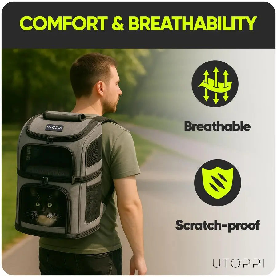 Backpack Carrier for 2 Cats, Kittens or Small Dogs, Foldable amp Breathable Pet Travel Bag, Cat Carrier Soft Sided amp Lightweig