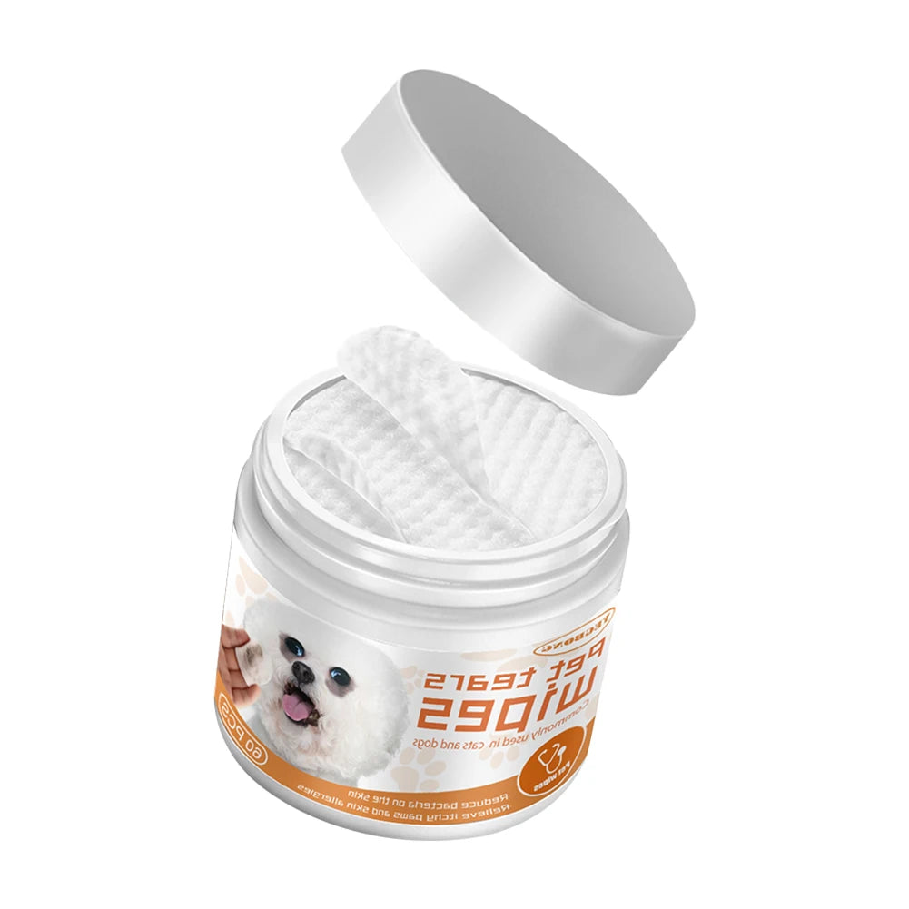 60pcs/set Wet Wipes Universal Disposable Non-woven Cleaning Wipes Ear Stain Remover Dog Cat Wipes Grooming Tools Pet Accessories